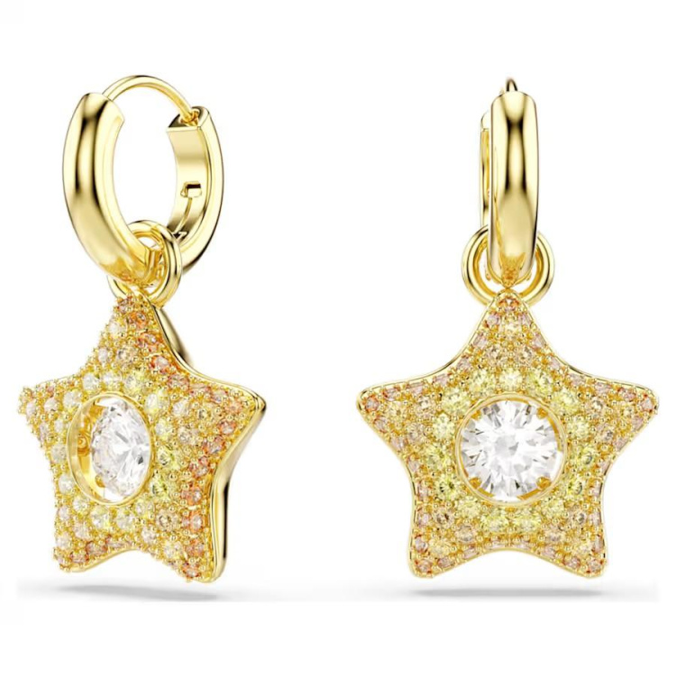 Sublima drop earrings Round cut, Star, Multicolored, 18K gold plated